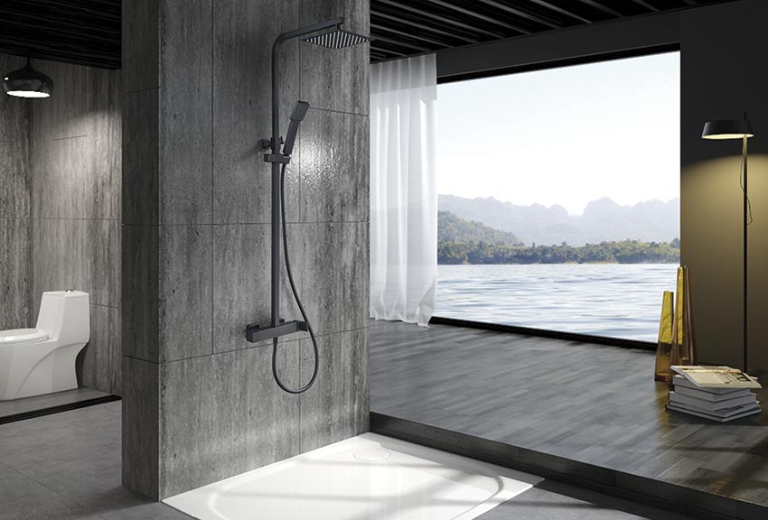 Imex - Conjunto de ducha monomando Fiyi negro mate - BricoandPool