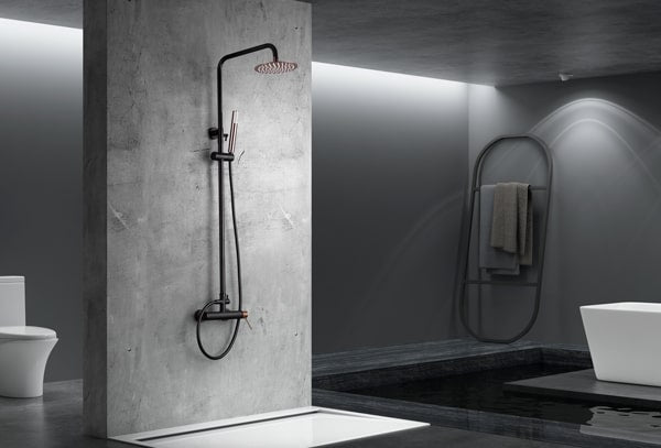 Imex - Conjunto de ducha monomando Milos negro oro rosa - BricoandPool