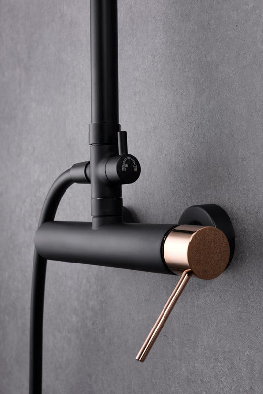 Imex - Conjunto de ducha monomando Milos negro oro rosa - BricoandPool