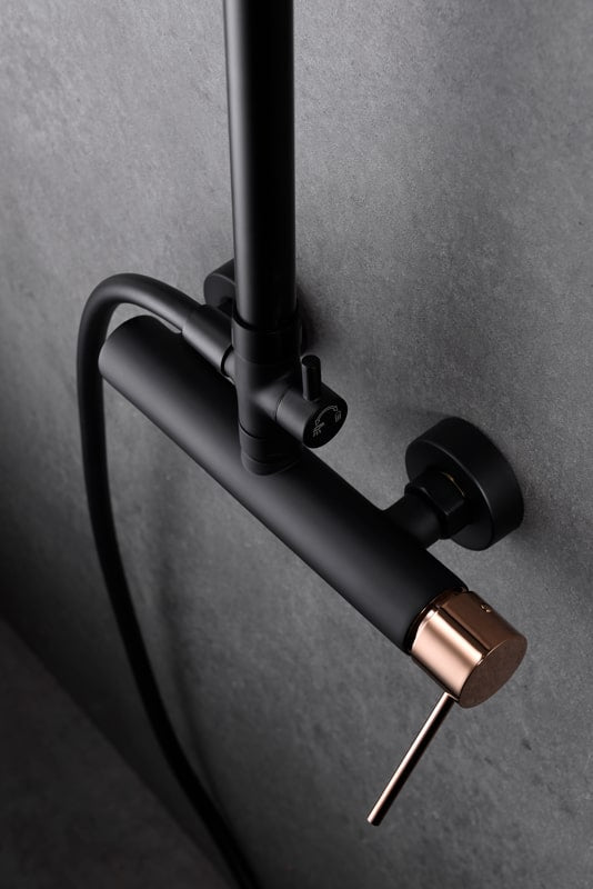 Imex - Conjunto de ducha monomando Milos negro oro rosa - BricoandPool