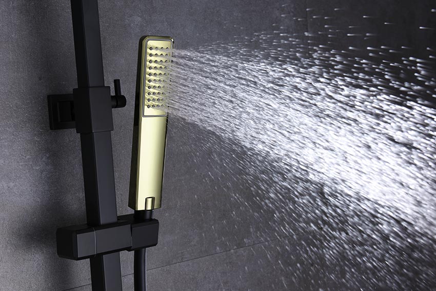 Imex - Conjunto de ducha monomando Suecia negro oro brillo - BricoandPool
