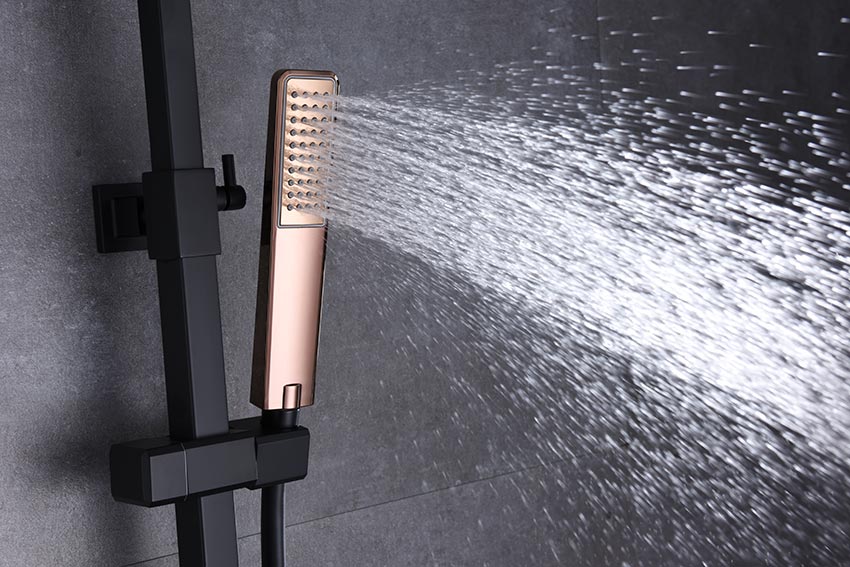 Imex - Conjunto de ducha monomando Suecia negro oro rosa - BricoandPool