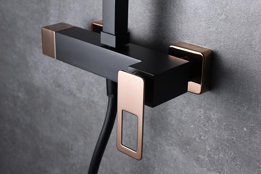 Imex - Conjunto de ducha monomando Suecia negro oro rosa - BricoandPool