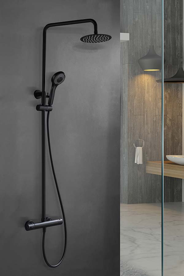 Imex - Conjunto de ducha termostático Kent negro mate - BricoandPool