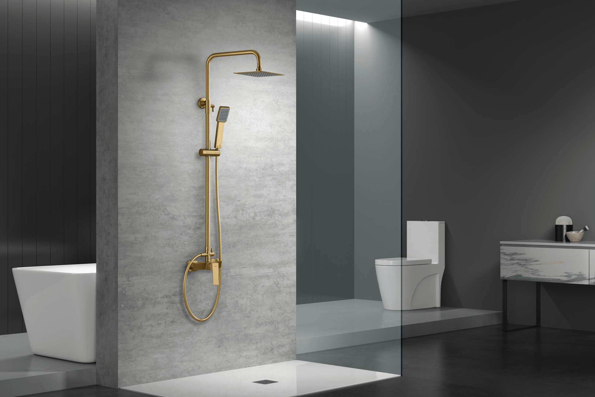 Imex - Conjunto ducha monomando Art oro cepillado - BricoandPool