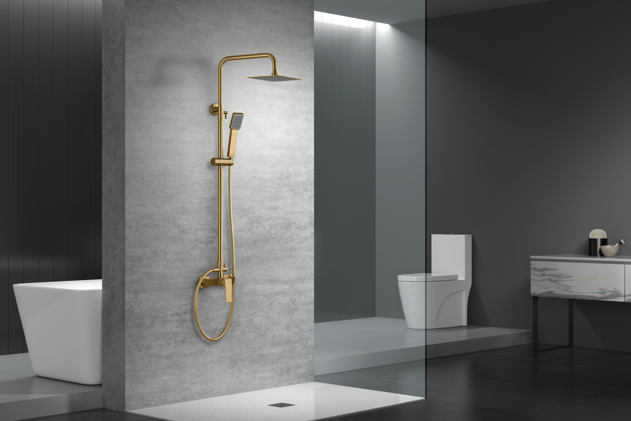 Imex - Conjunto ducha monomando Art oro cepillado - BricoandPool