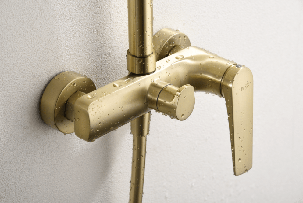 Imex - Conjunto ducha monomando Delos oro cepillado - BricoandPool