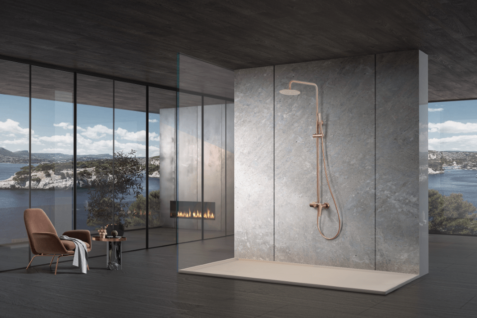 Imex - Conjunto ducha monomando Delos oro rosa cepillado - BricoandPool