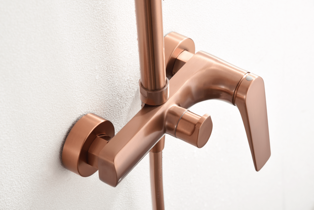 Imex - Conjunto ducha monomando Delos oro rosa cepillado - BricoandPool