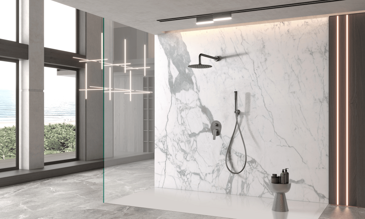 Imex - Conjunto ducha monomando empotrado Delos black gun metal - BricoandPool