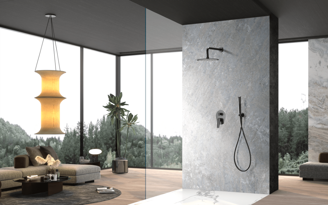 Imex - Conjunto ducha monomando empotrado Delos negro mate - BricoandPool