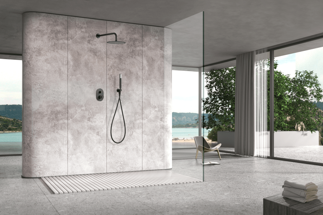 Imex - Conjunto ducha monomando empotrado Olimpo negro mate - BricoandPool