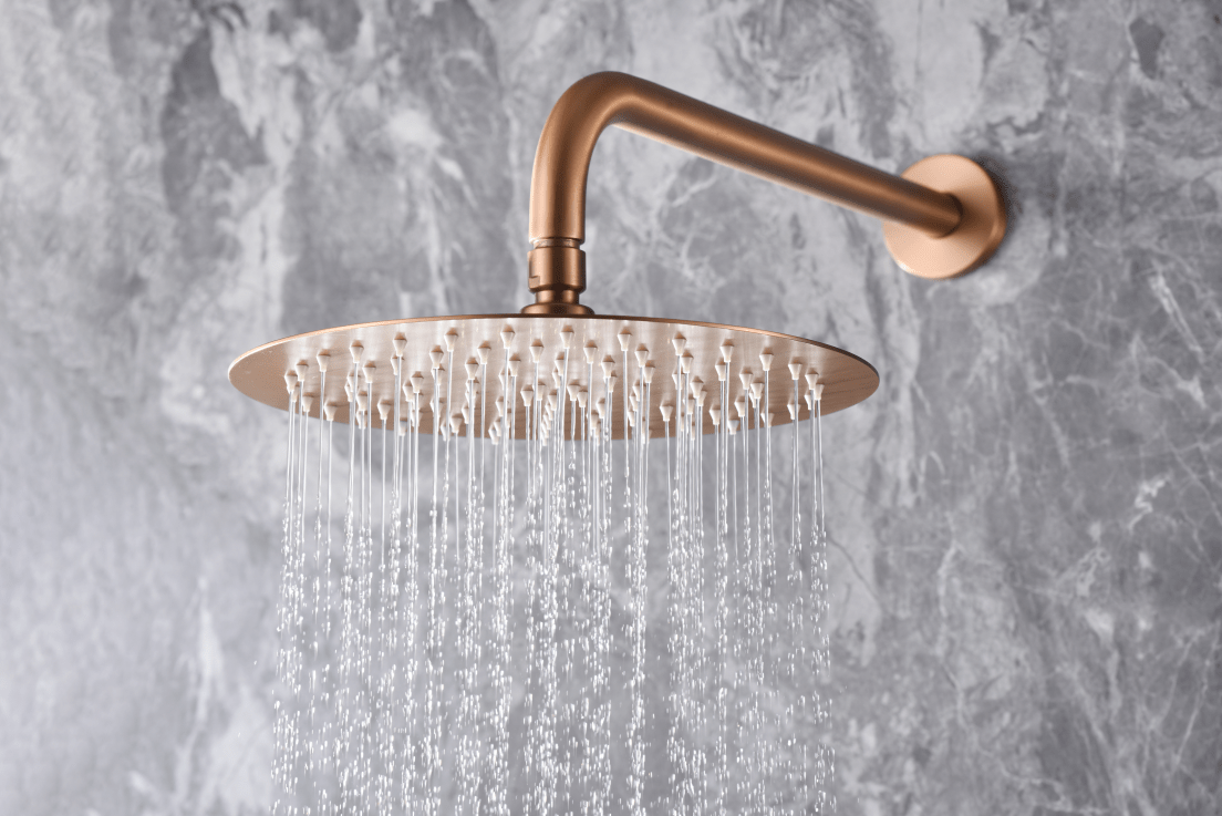 Imex - Conjunto ducha monomando empotrado Olimpo oro rosa cepillado - BricoandPool