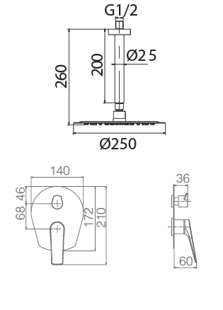 Imex - Conjunto ducha monomando empotrado Paros black gun - BricoandPool