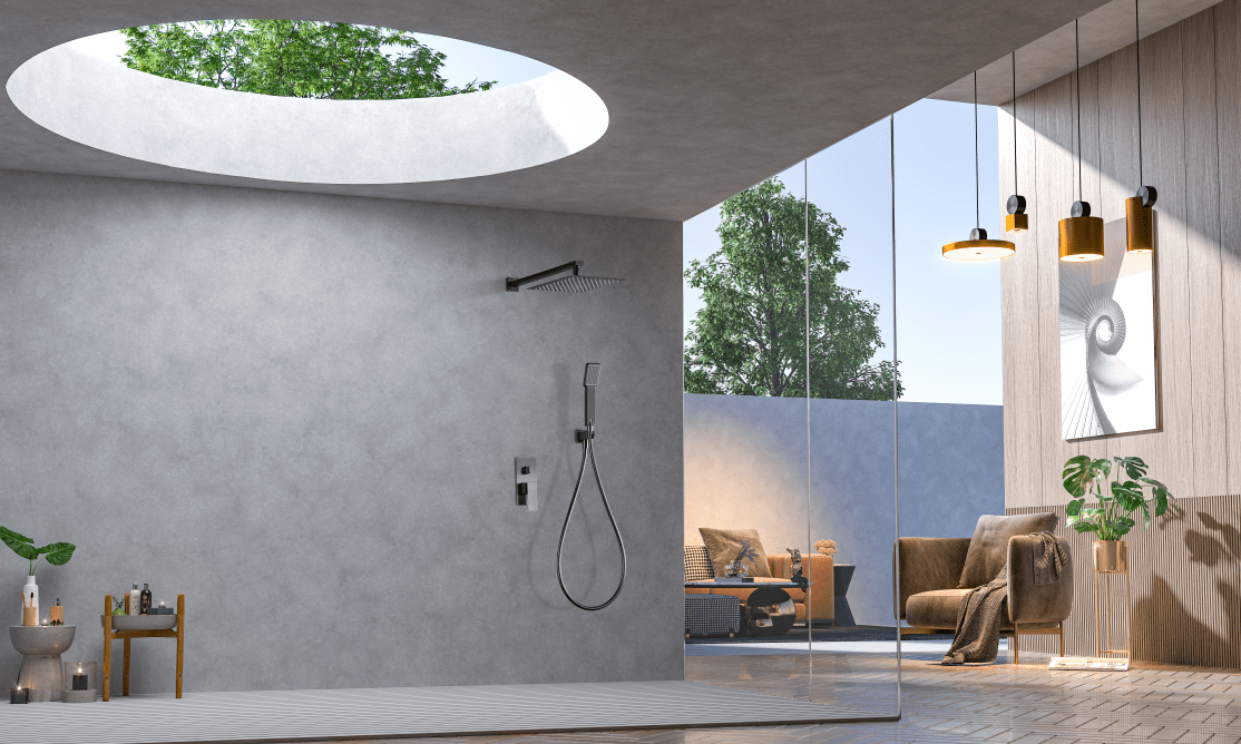 Imex - Conjunto ducha monomando empotrado Pisa black gun metal - BricoandPool