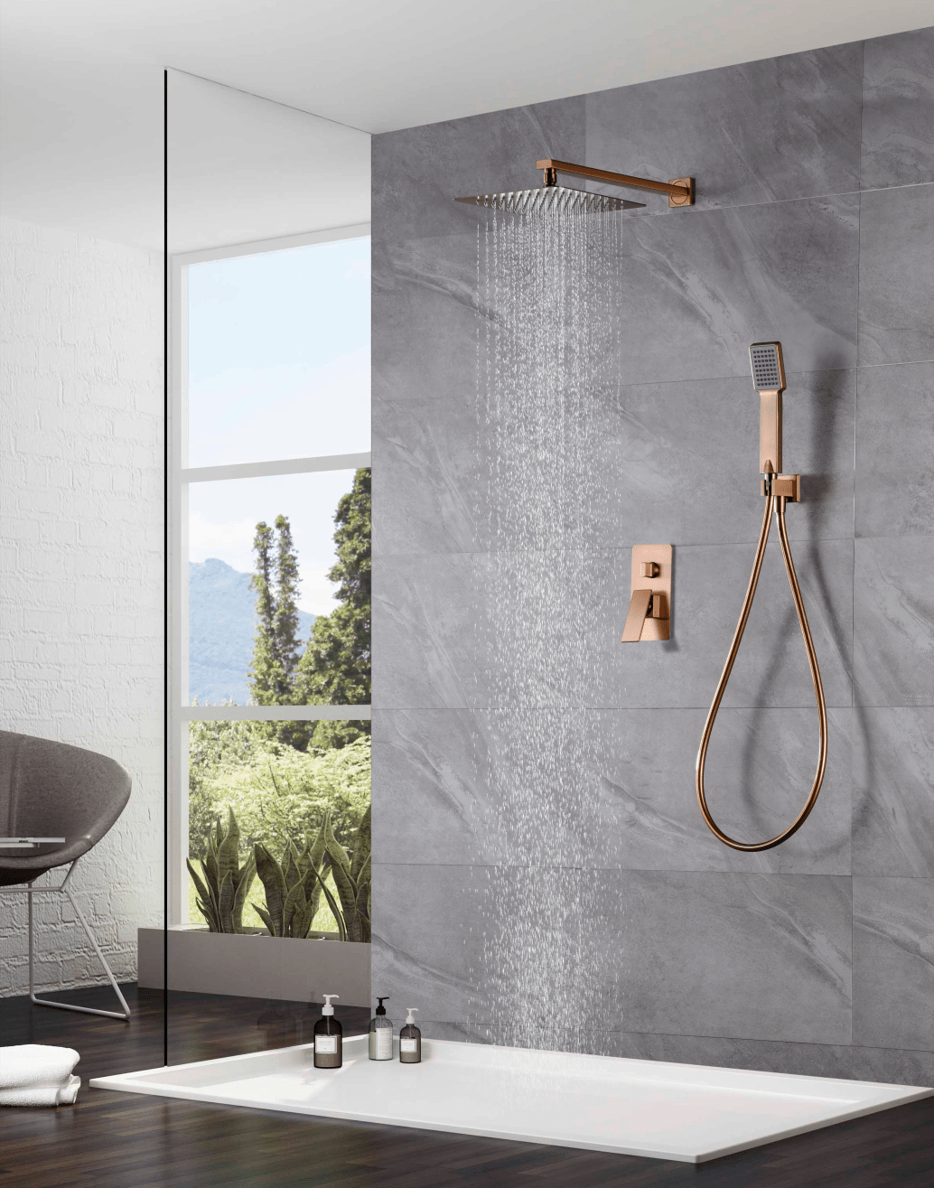 Imex - Conjunto ducha monomando empotrado Pisa oro rosa cepillado - BricoandPool