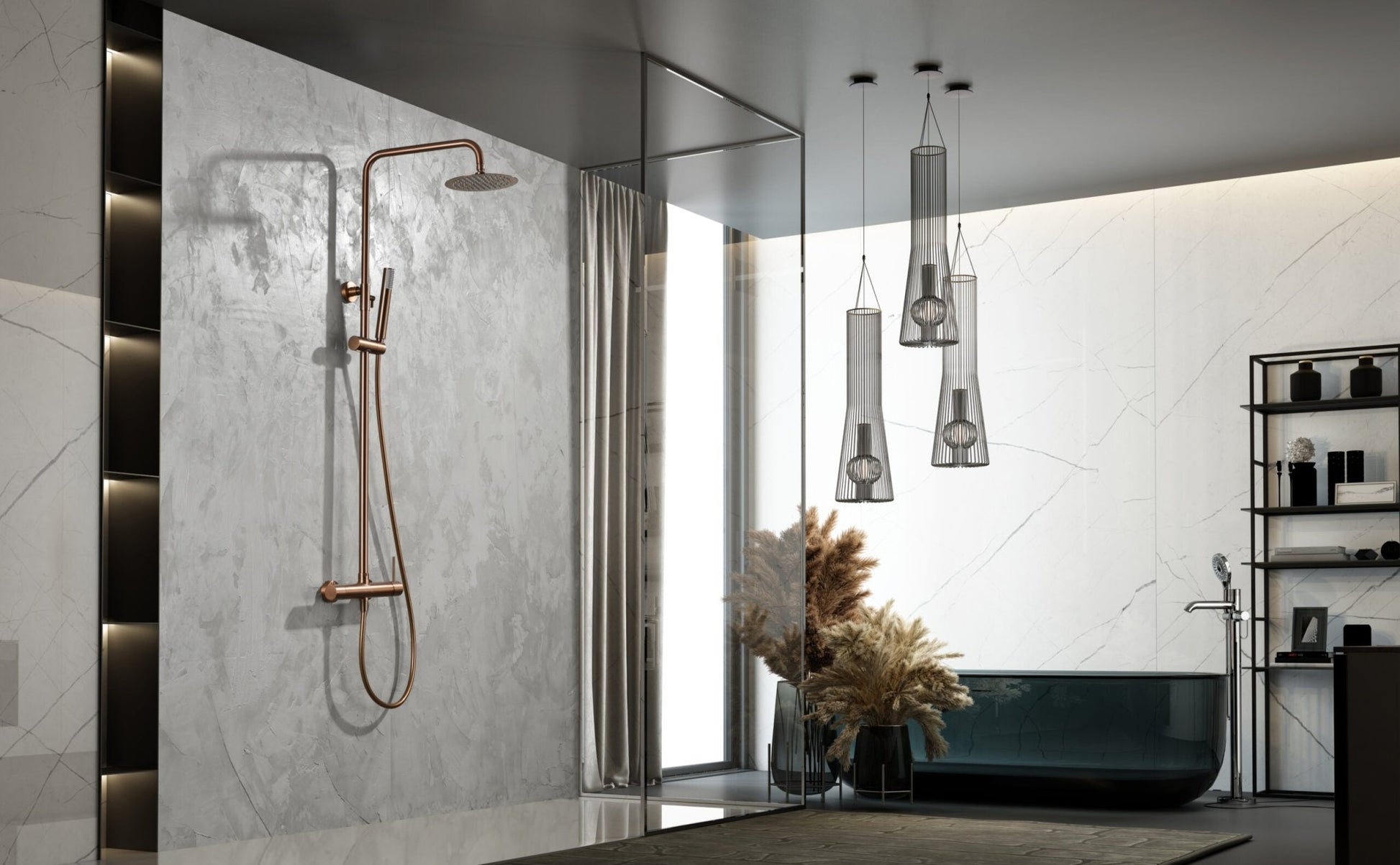 Imex - Conjunto ducha monomando Monza oro rosa cepillado - BricoandPool