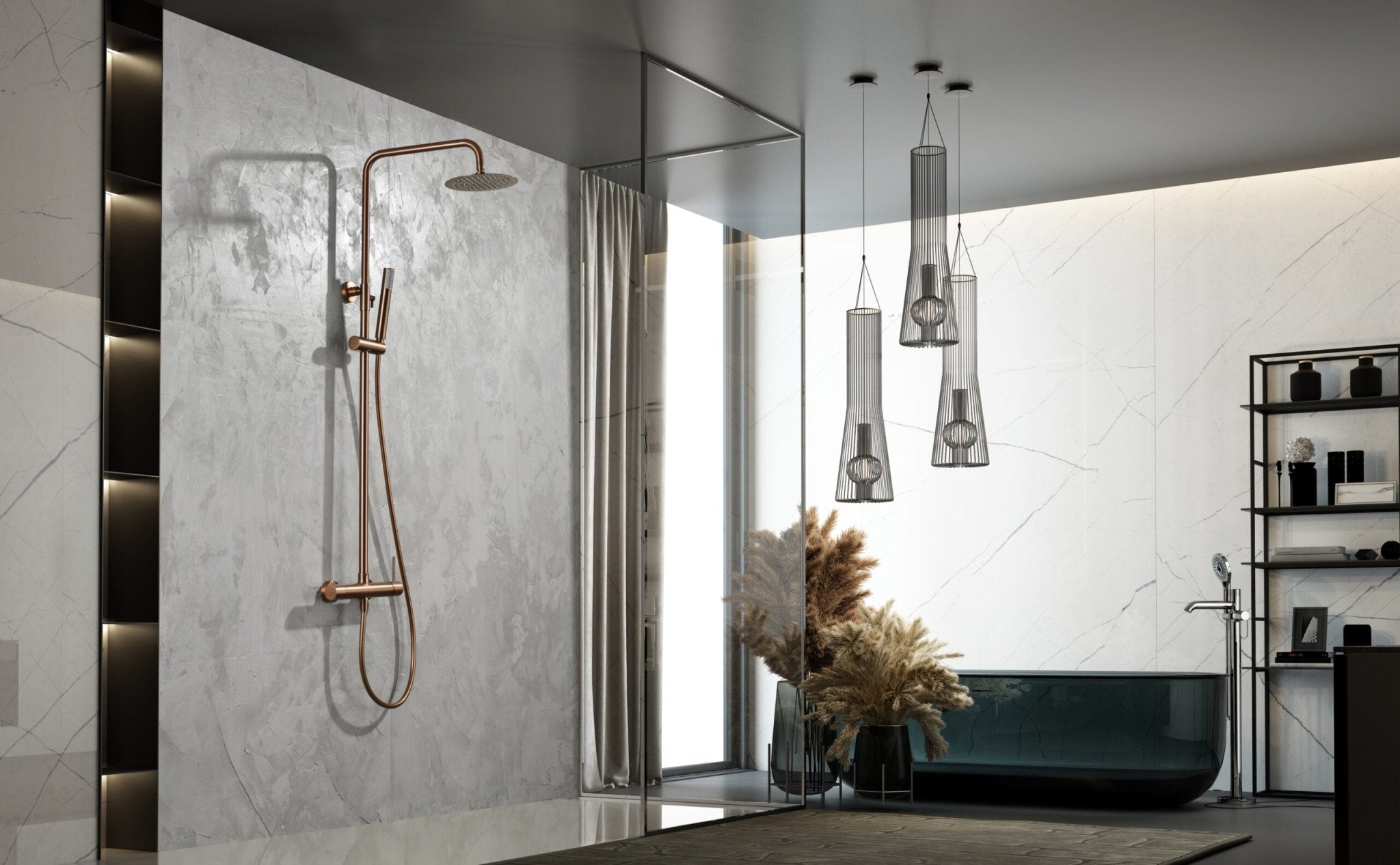 Imex - Conjunto ducha monomando Monza oro rosa cepillado - BricoandPool