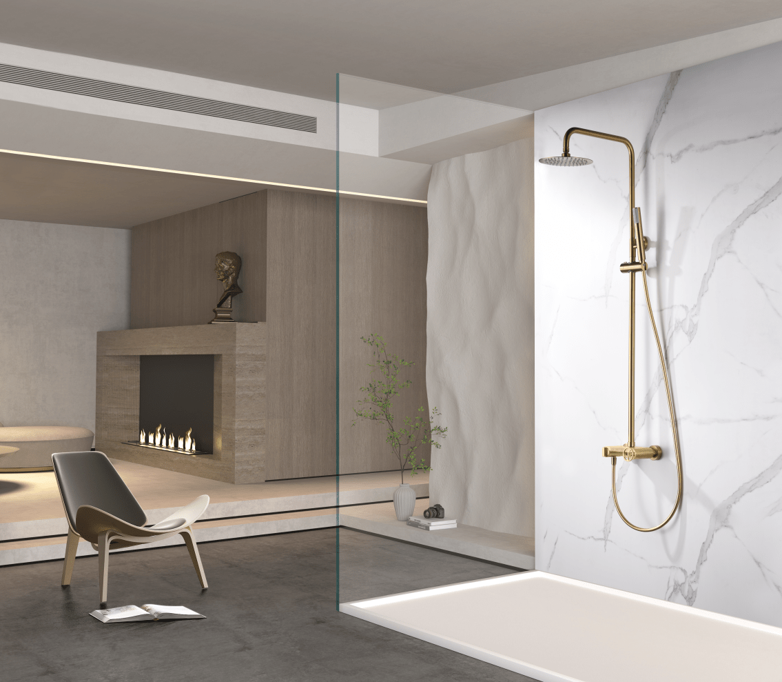 Imex - Conjunto ducha monomando Olimpo oro cepillado - BricoandPool