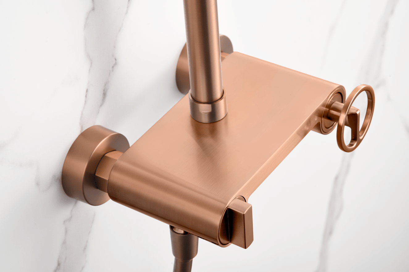 Imex - Conjunto ducha monomando Olimpo oro rosa cepillado - BricoandPool