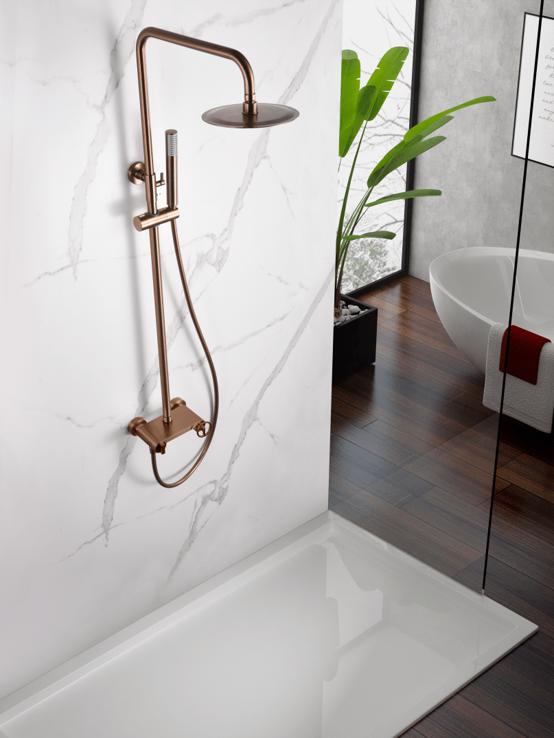 Imex - Conjunto ducha monomando Olimpo oro rosa cepillado - BricoandPool