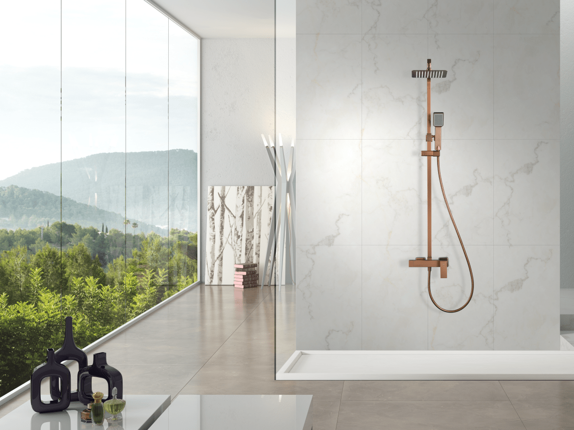 Imex - Conjunto ducha monomando Pisa oro rosa cepillado - BricoandPool