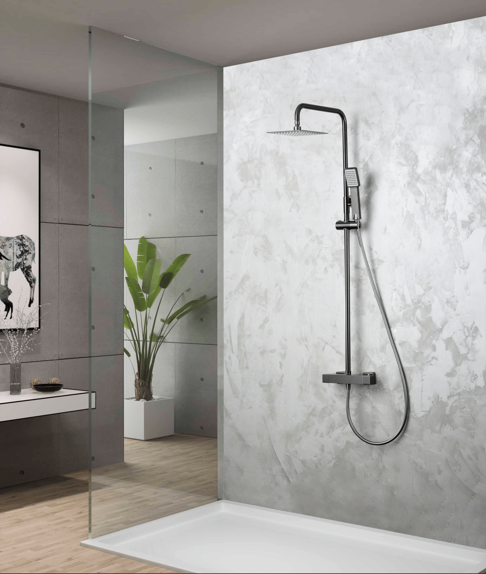 Imex - Conjunto ducha termostático Art black gun metal - BricoandPool