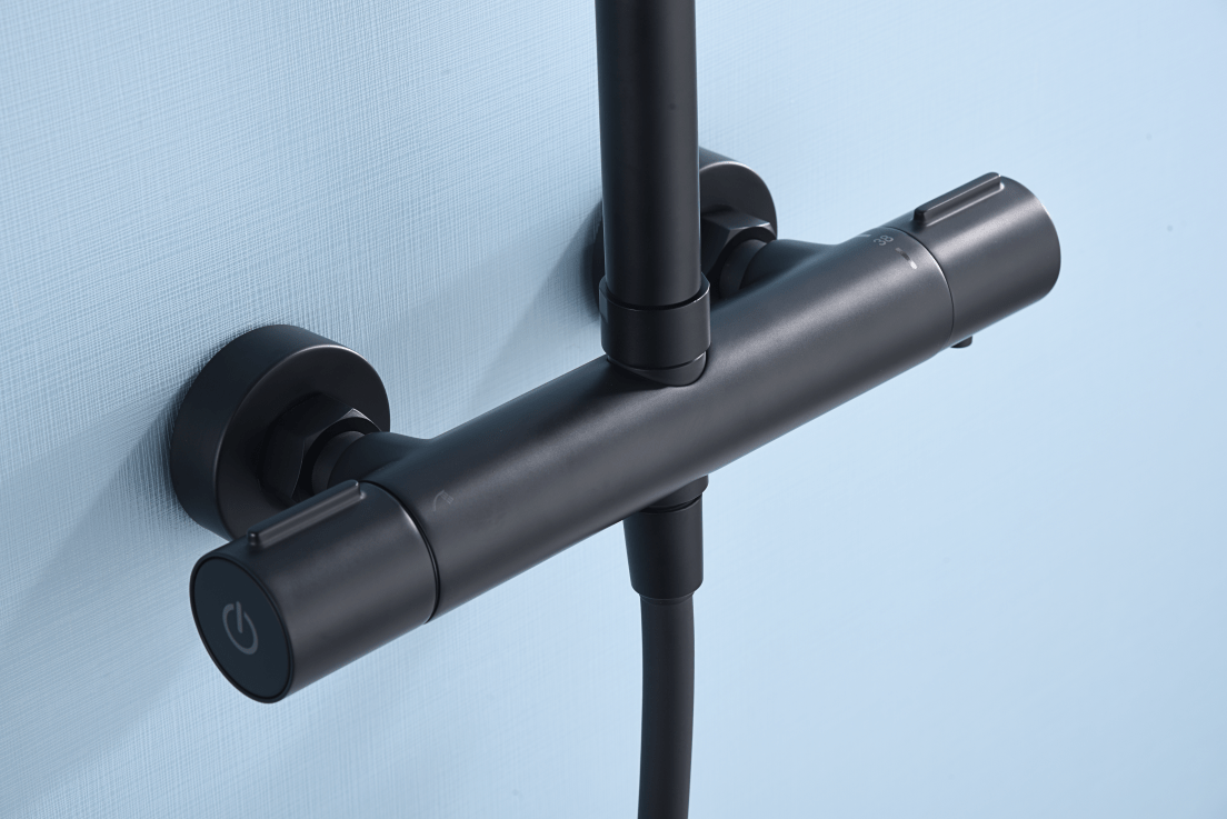 Imex - Conjunto ducha termostático Eco - Kent negro mate - BricoandPool