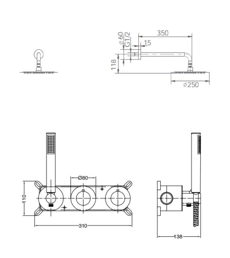 Imex - Conjunto ducha termostático empotrado Assen black gun metal - BricoandPool