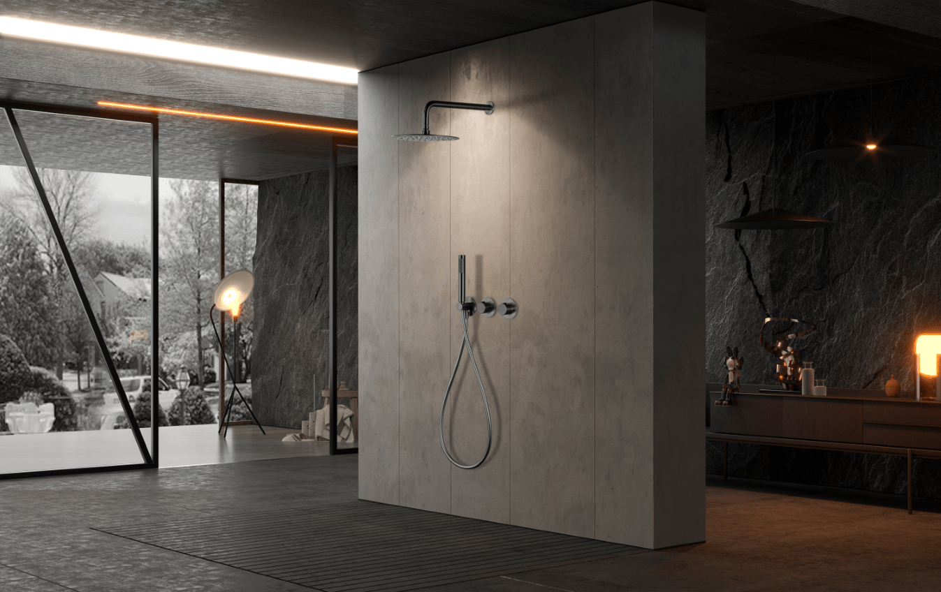 Imex - Conjunto ducha termostático empotrado Assen black gun metal - BricoandPool