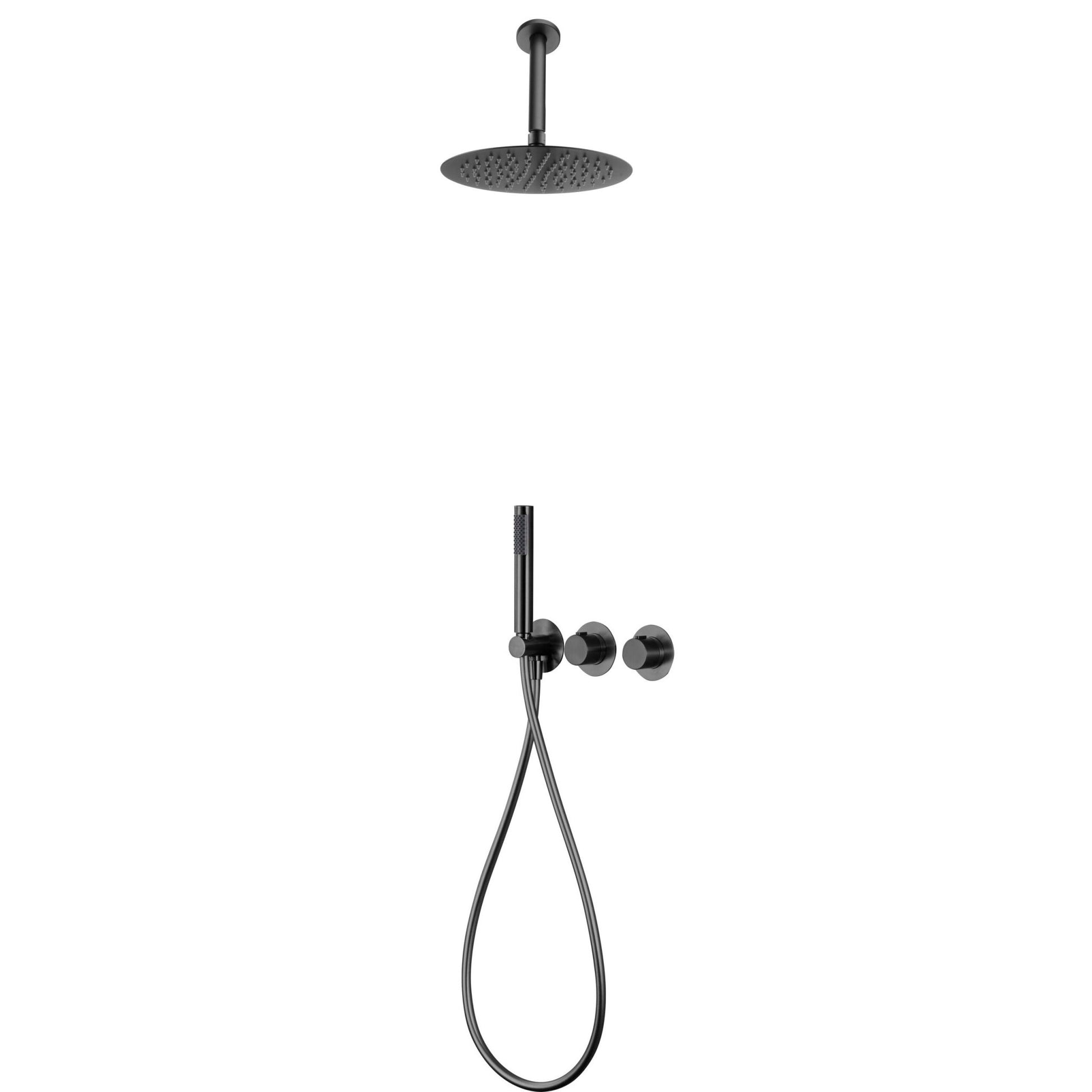 Imex - Conjunto ducha termostático empotrado Breda black gun metal - BricoandPool