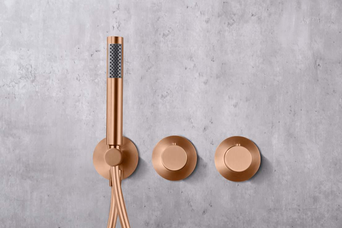 Imex - Conjunto ducha termostático empotrado Breda oro rosa cepillado - BricoandPool