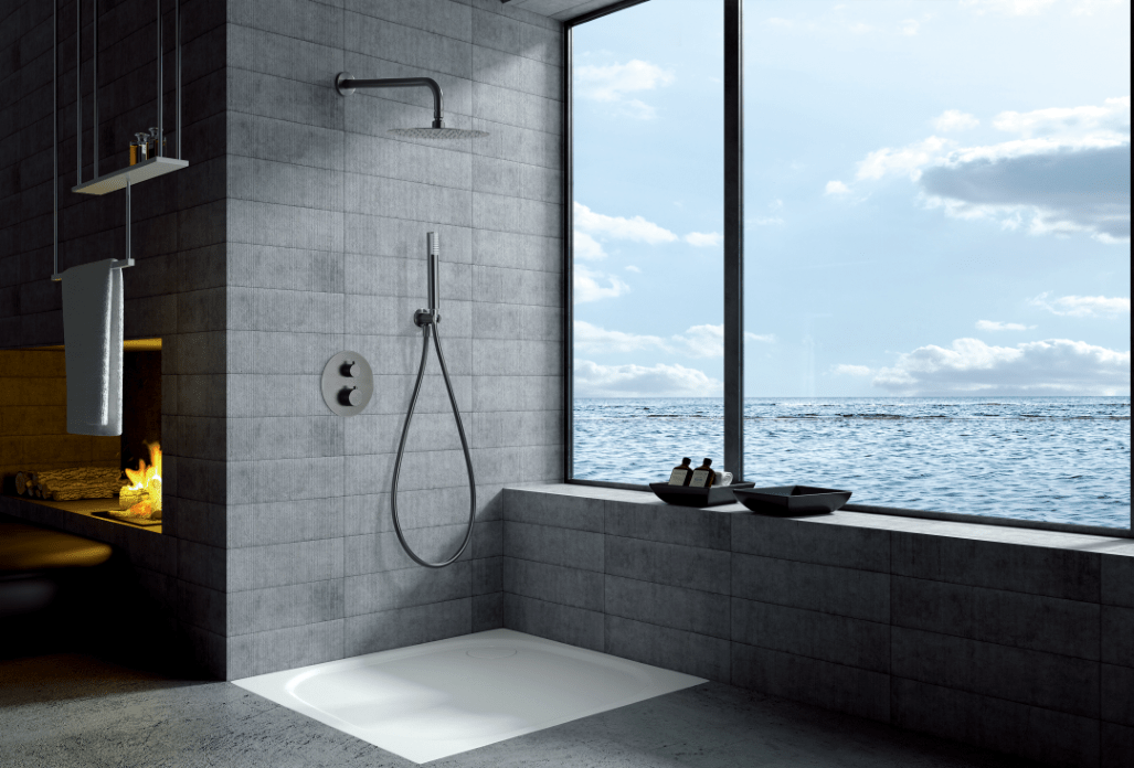 Imex - Conjunto ducha termostático empotrado Génova black gun metal - BricoandPool