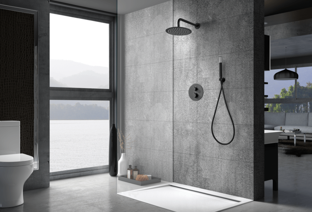 Imex - Conjunto ducha termostático empotrado Génova negro mate - BricoandPool