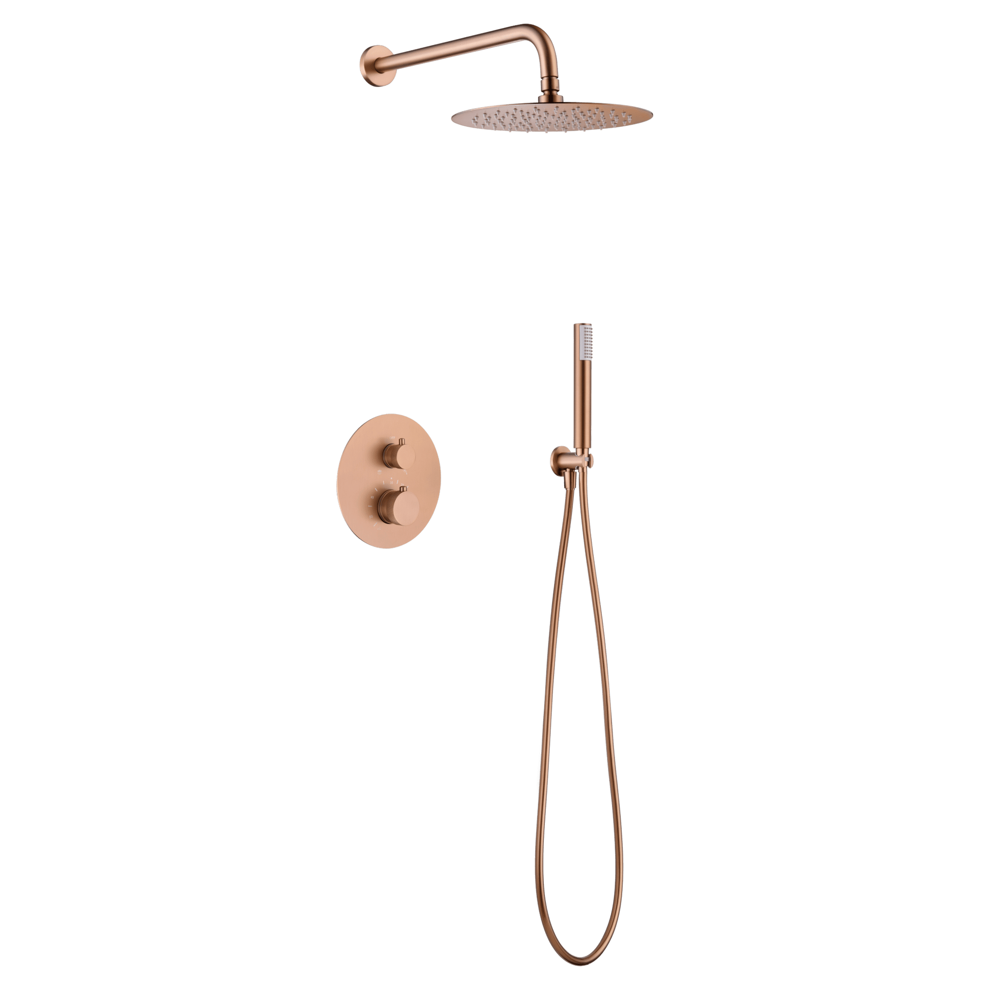 Imex - Conjunto ducha termostático empotrado Line oro rosa cepillado - BricoandPool