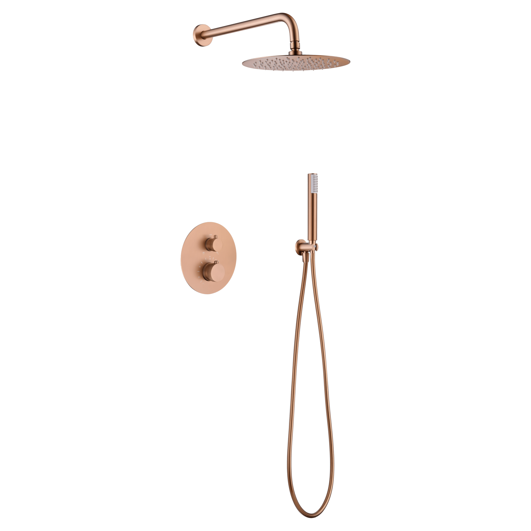 Imex - Conjunto ducha termostático empotrado Line oro rosa cepillado - BricoandPool