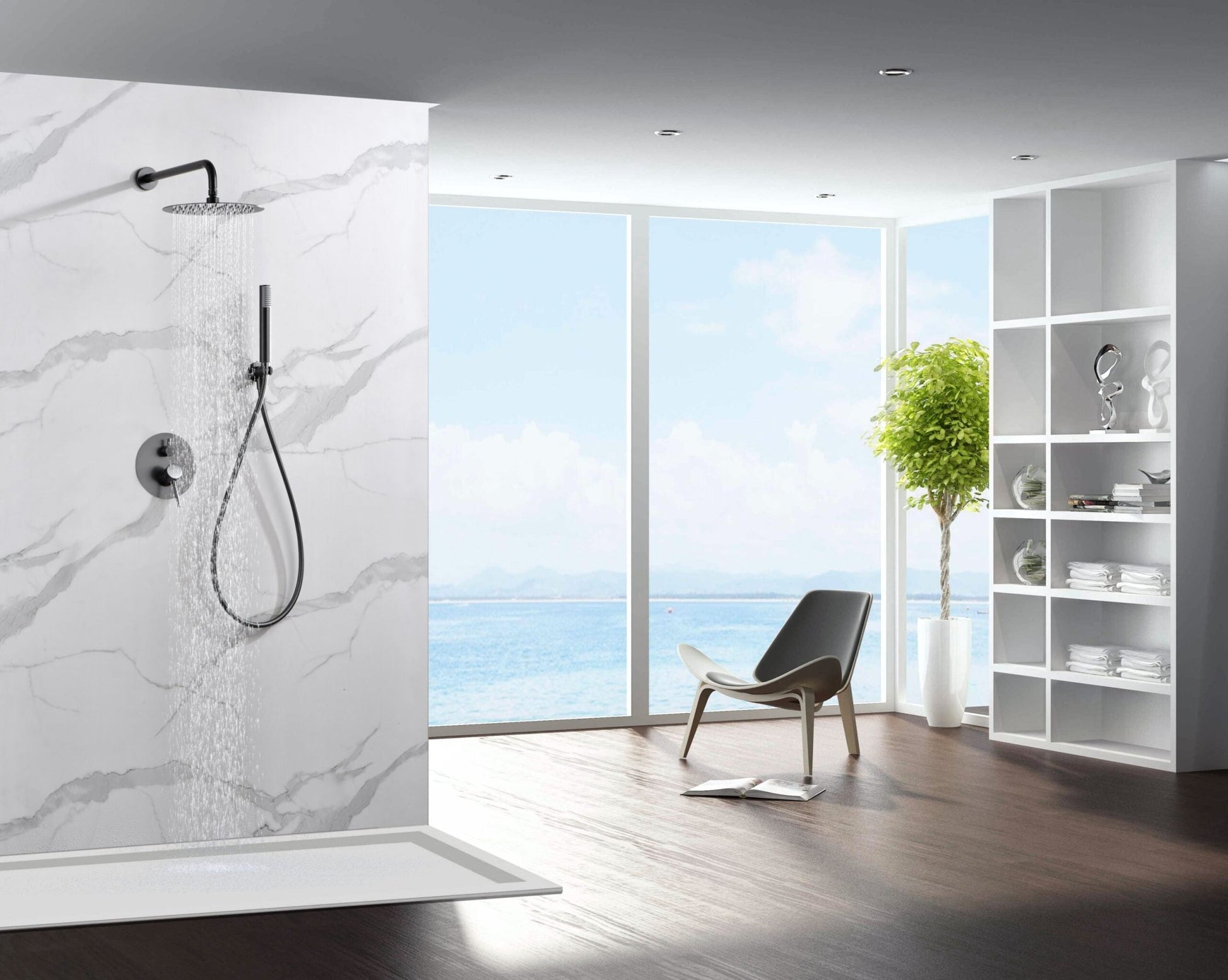 Imex - Conjunto ducha termostatico empotrado Monza black gun metal - BricoandPool