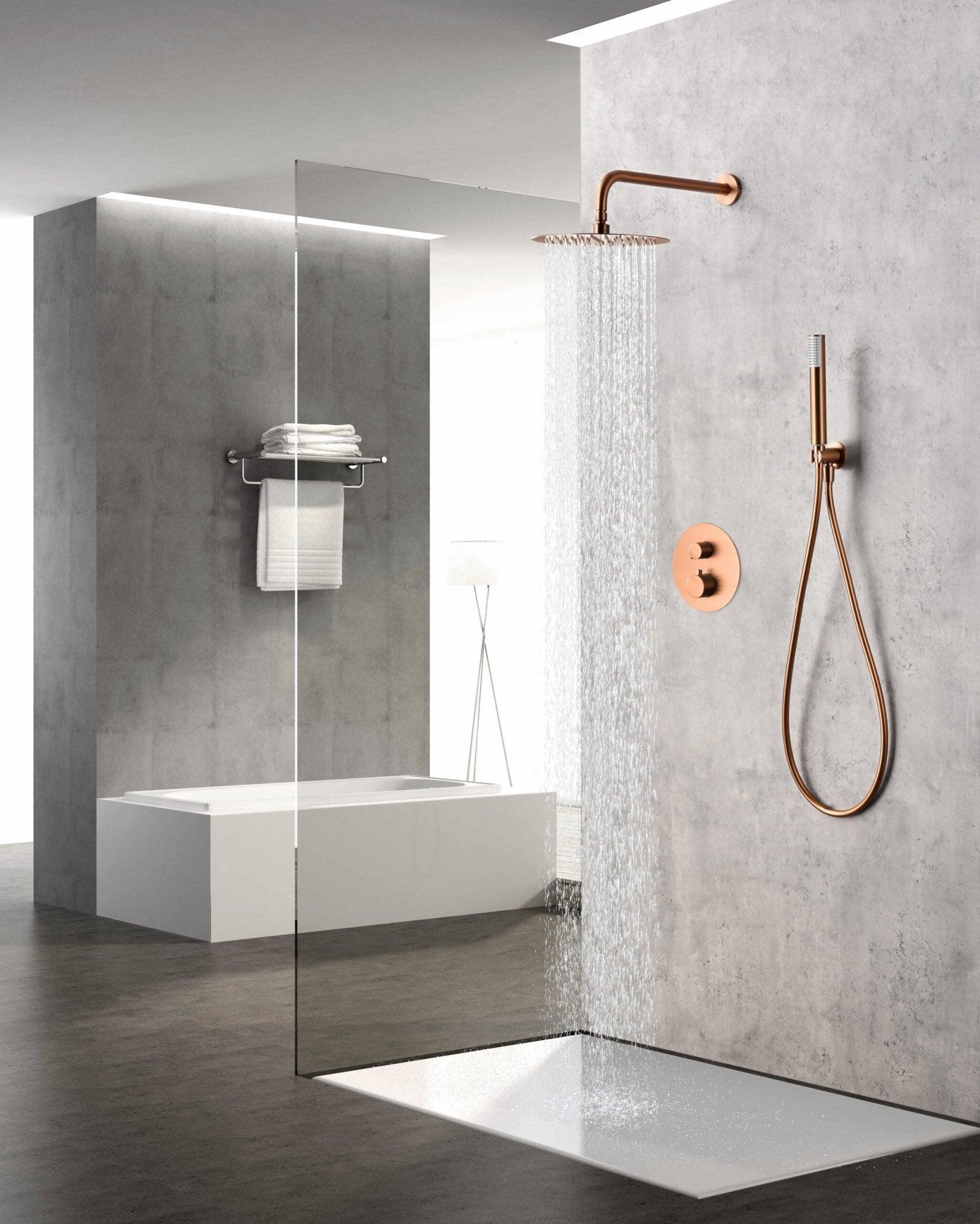 Imex - Conjunto ducha termostatico empotrado Monza oro rosa cepillado - BricoandPool