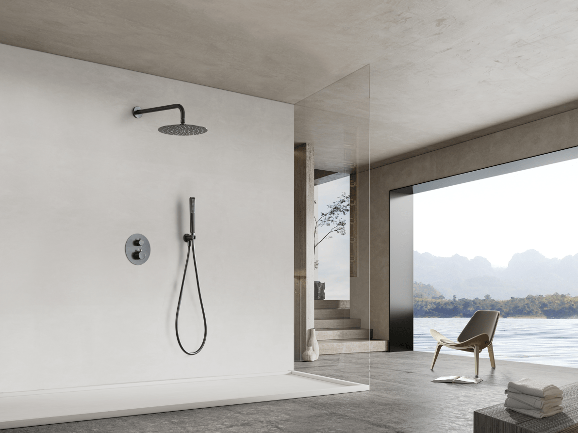 Imex - Conjunto ducha termostático empotrado Nápoles black gun metal - BricoandPool