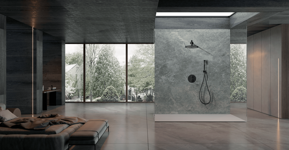 Imex - Conjunto ducha termostático empotrado Nápoles negro mate - BricoandPool