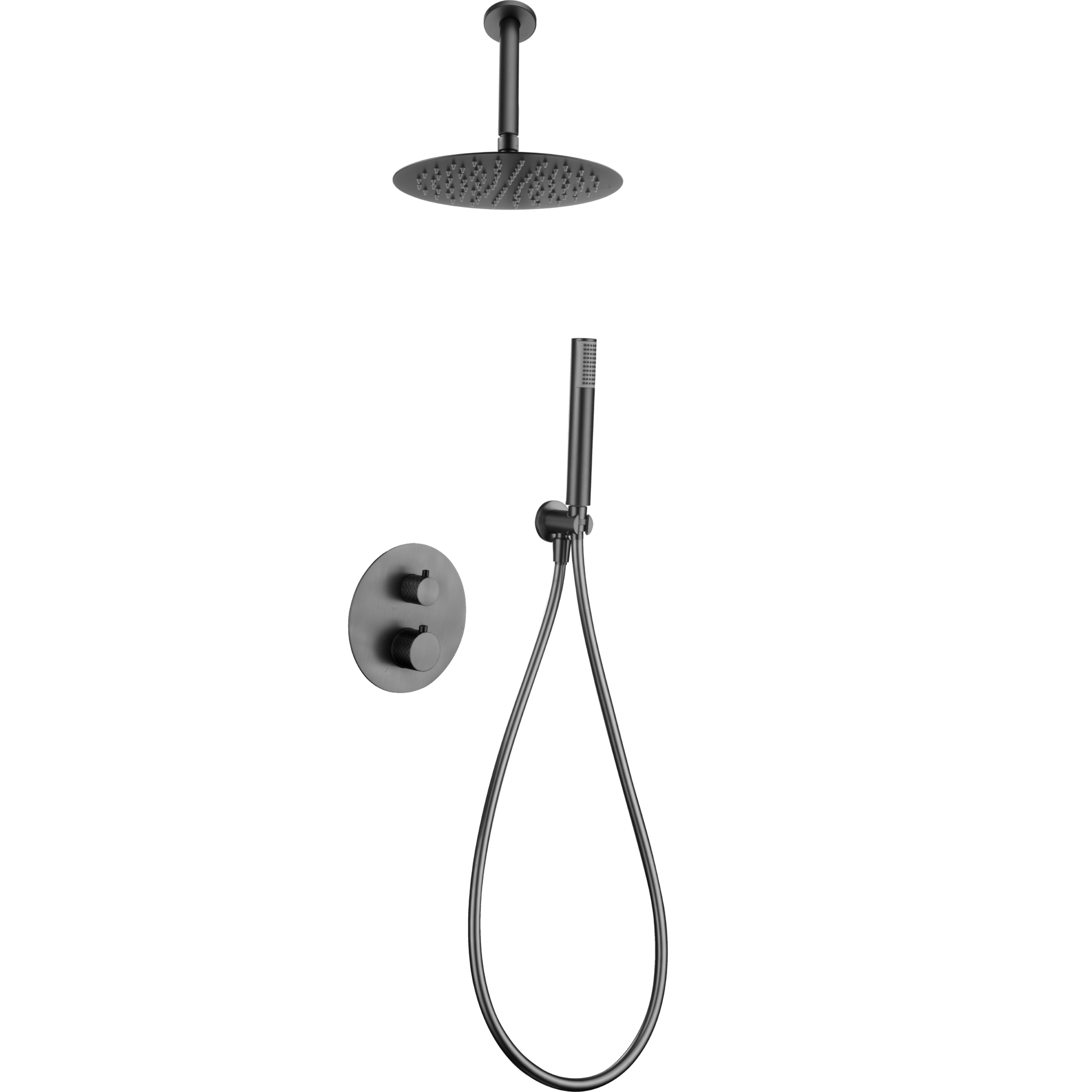 Imex - Conjunto ducha termostático empotrado Piamonte black gun metal - BricoandPool