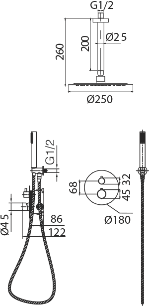 Imex - Conjunto ducha termostático empotrado Piamonte cromo - BricoandPool