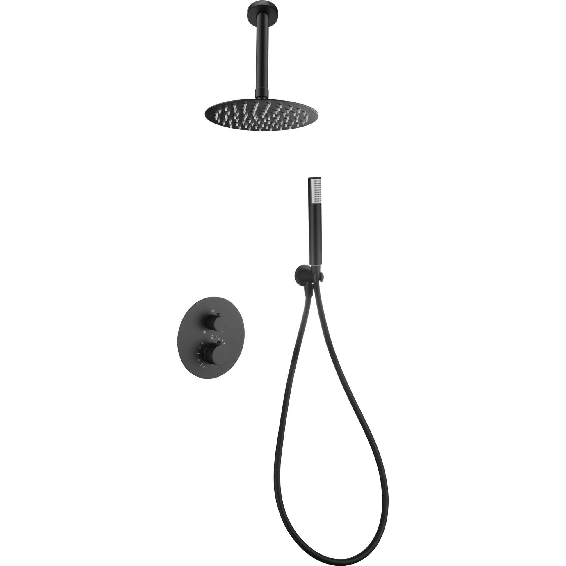 Imex - Conjunto ducha termostático empotrado Piamonte negro mate - BricoandPool