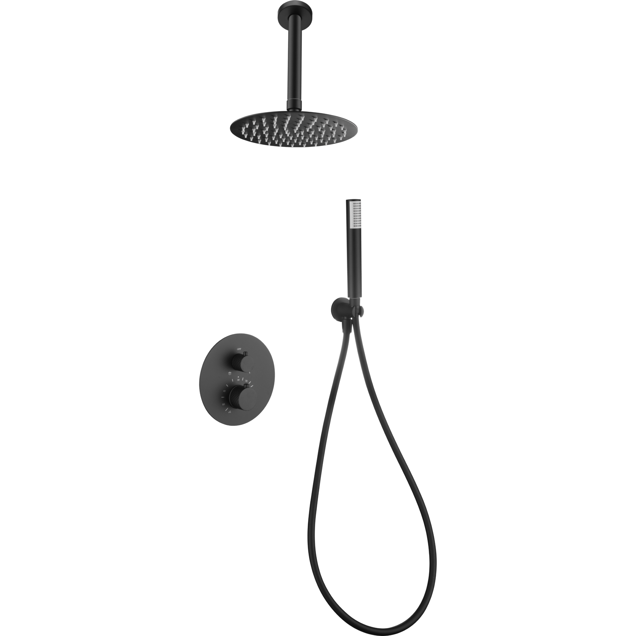 Imex - Conjunto ducha termostático empotrado Piamonte negro mate - BricoandPool