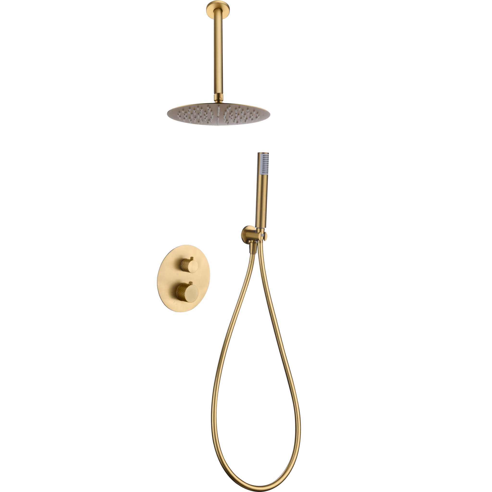 Imex - Conjunto ducha termostático empotrado Piamonte oro cepillado - BricoandPool