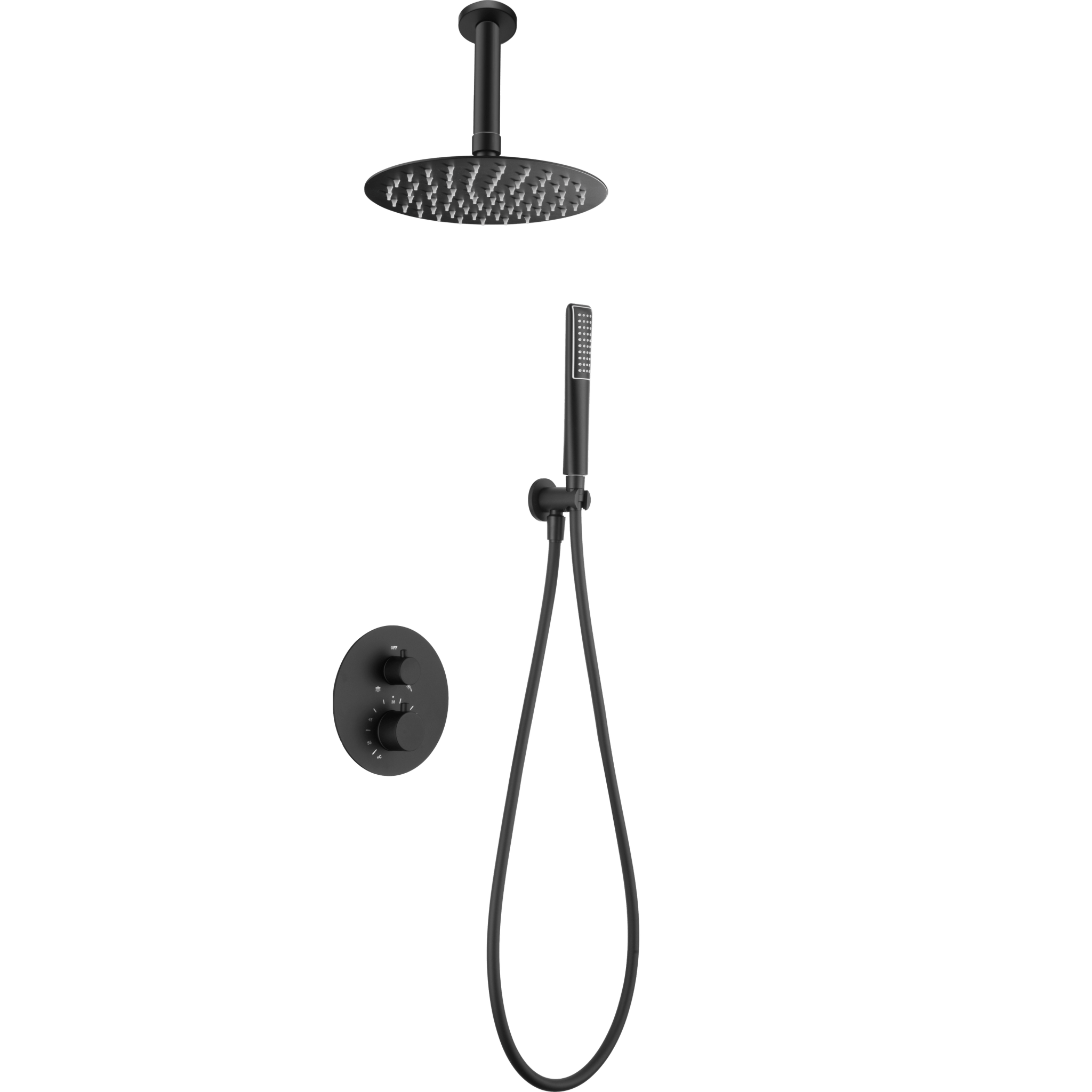 Imex - Conjunto ducha termostático empotrado Salerno negro mate - BricoandPool