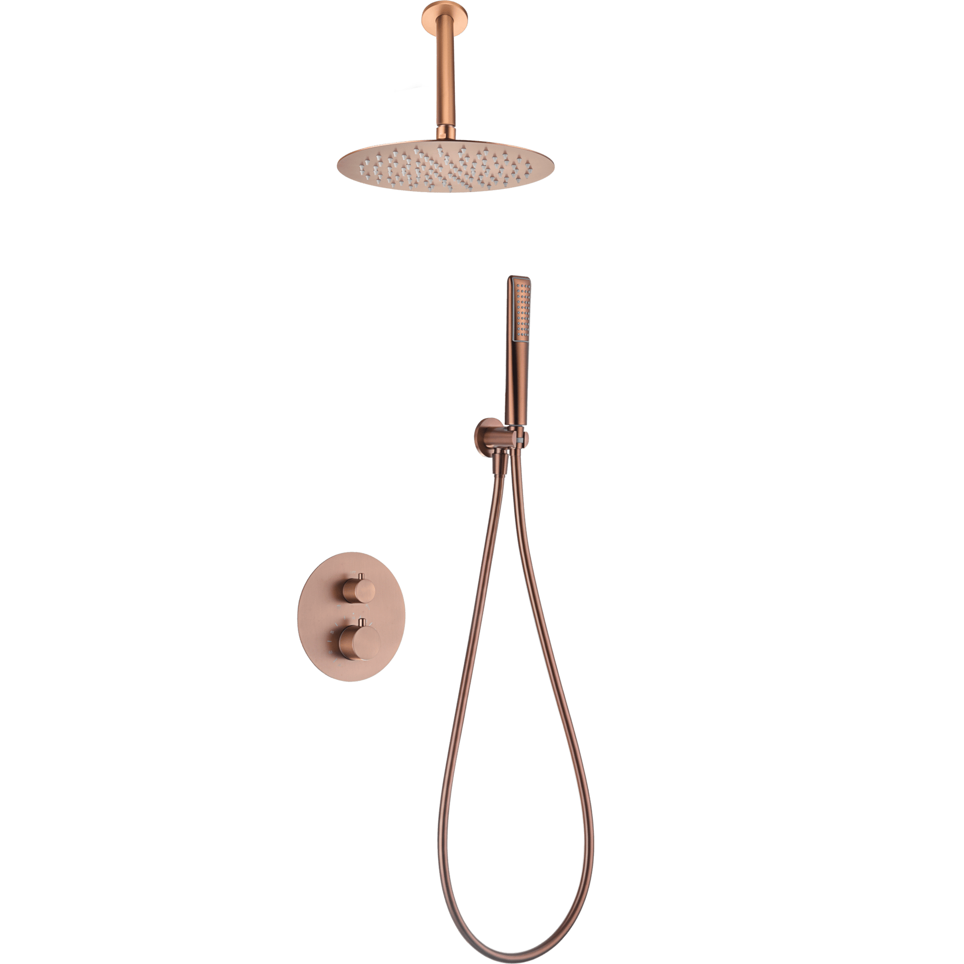 Imex - Conjunto ducha termostático empotrado Salerno oro rosa cepillado - BricoandPool