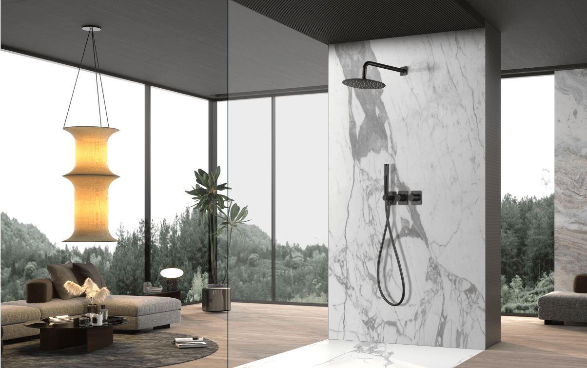 Imex - Conjunto ducha termostático empotrado Tíbet negro mate - BricoandPool