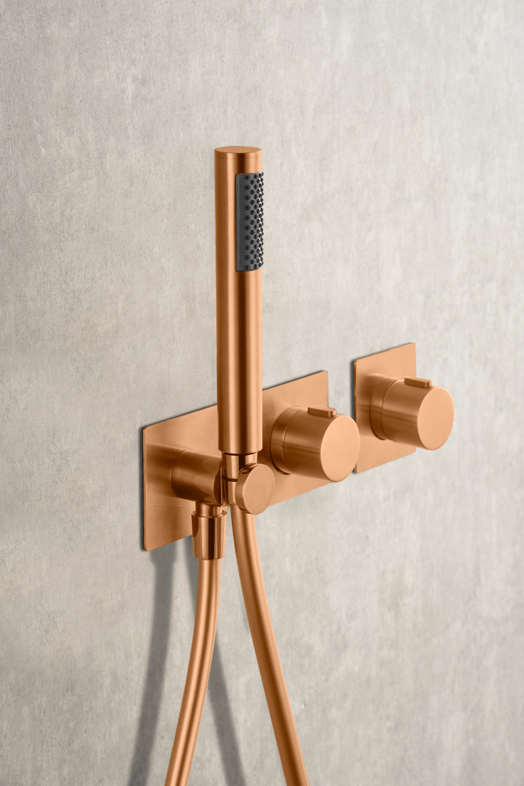 Imex - Conjunto ducha termostático empotrado Tíbet oro rosa cepillado - BricoandPool