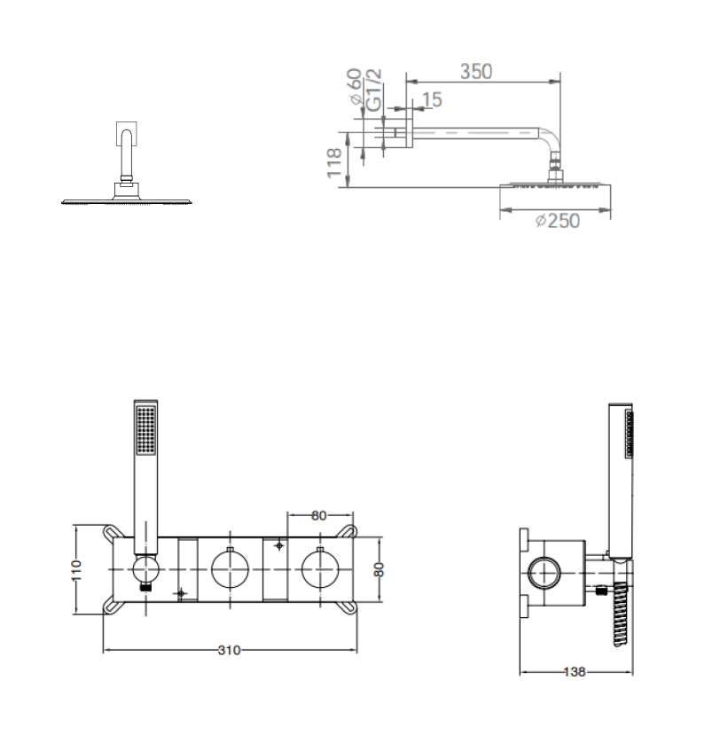 Imex - Conjunto ducha termostático empotrado Tíbet oro rosa cepillado - BricoandPool